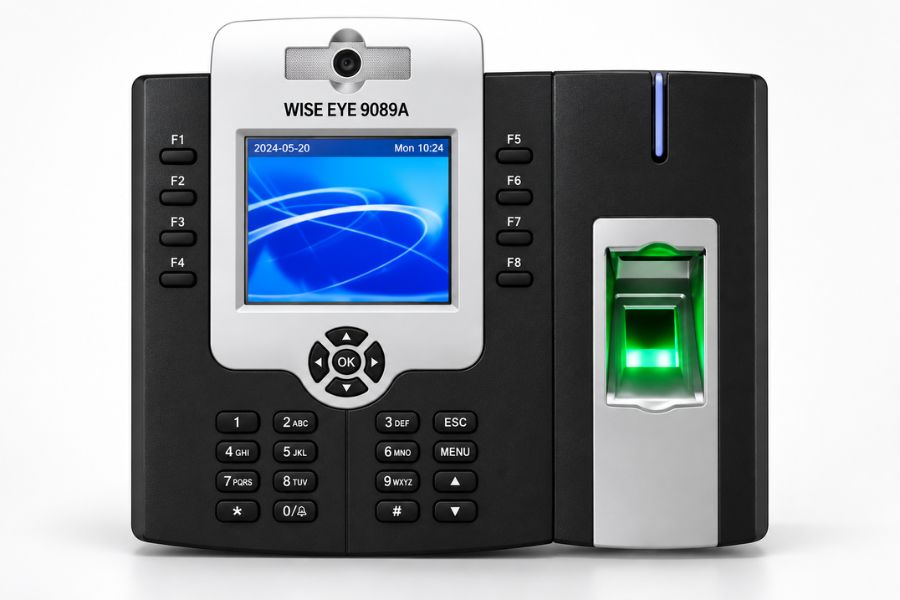 Wise Eye WSE-9089A là thiết bị chấm công kết hợp vân tay, thẻ cảm ứng và kiểm soát cửa ra vào