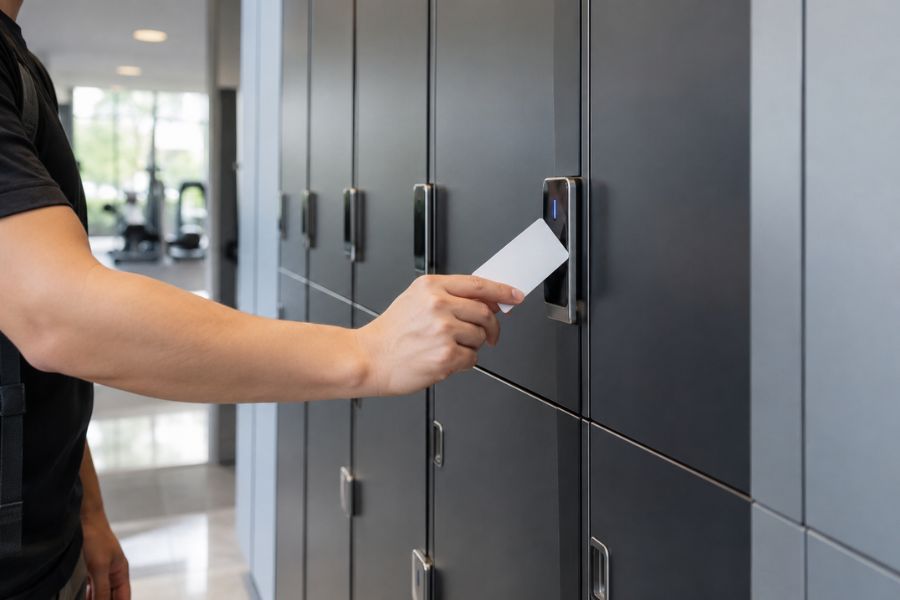 Khóa tủ locker thẻ từ sử dụng thẻ RFID hoặc thẻ cảm ứng để xác định người dùng