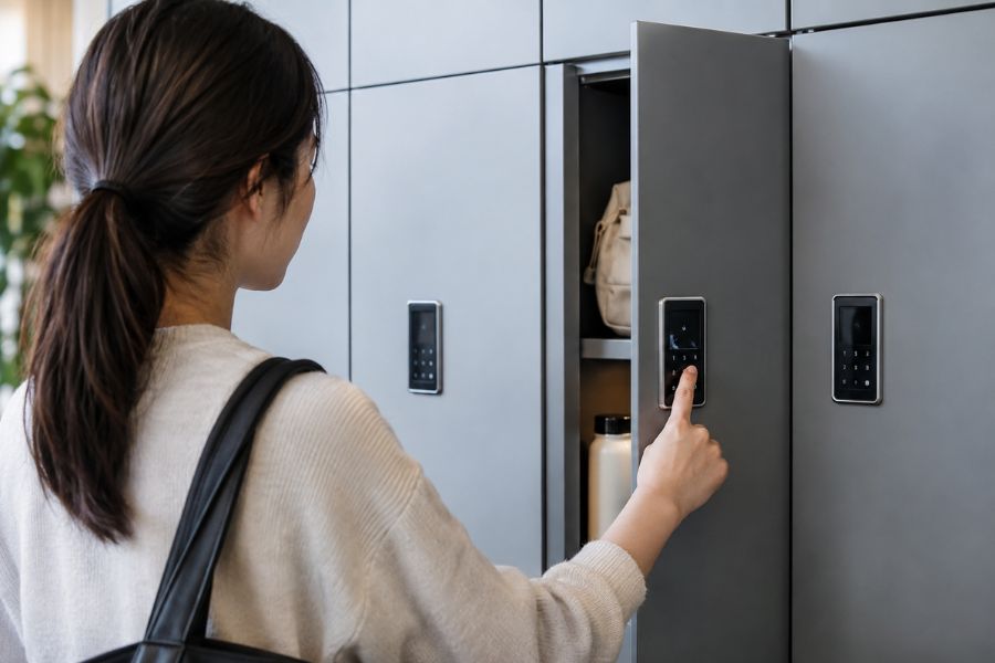 Khóa tủ locker mã số cho phép người dùng mở tủ bằng mã PIN đã được thiết lập trước.