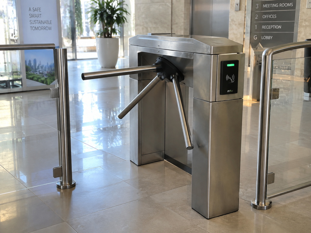 Tripod Turnstile gồm ba thanh chắn xoay quanh một trục