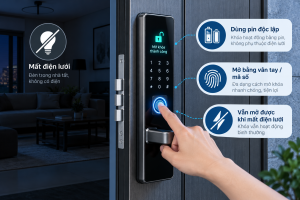 cửa khoá vân tay mất điện có mở được không